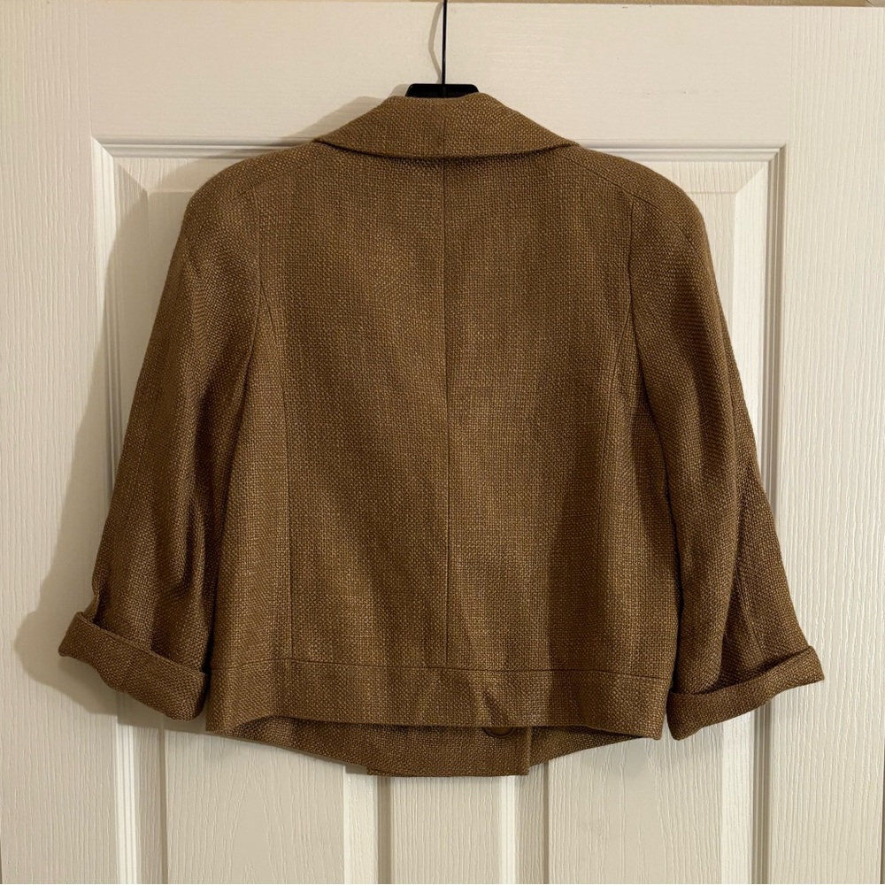 TALBOTS Cropped Tan Tweed Like Blazer with Buttons - Picture 7 of 9